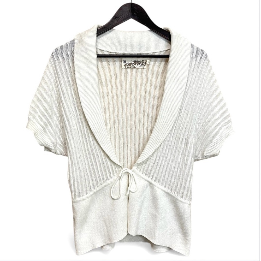 Adventura Organic Cotton Blend Tie Front Short Sleeve Sweater